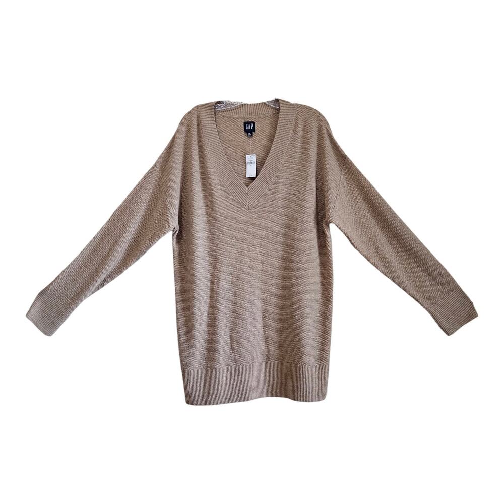 GAP Men XL Sweater Brannon Brown V-Neck Long Sleeve Merino Wool Blend Chest 48"